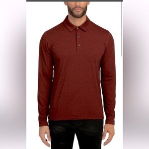 Boston Traders Mens Red Merino Wool Blend Long Sleeve Polo Shirt Base Layer SM